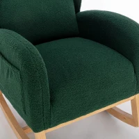 Elegant Teddy Fabric Rocking Chair with Ergonomic Backrest and Plush Filling, Accent Chair with Wooden Legs, 38'' L x 28" W x 40" H, Green(m-10)