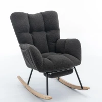 Soft Teddy Fabric Rocking Chair with Adjustable Footrest, Ergonomic Nursery Chair for Living Room , 37-49'' L x 26"W x 35-36" H, Dark Gray(m-2)