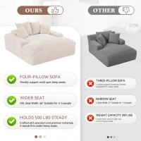 Oversized Chaise Sleeper Sofa with Corduroy, Pillows and Armrests, No-Assembly Lounge Chair for Living Room, 69'' L x 65.5" W x 24.5" H, Beige(m-7)
