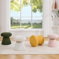 Mushroom-Shaped Swivel Ottoman with Teddy Upholstery, Chic Footstool with 360° Rotation and No Assembly, 16'' L x 16" W x 17.5" H, Green(m-11)