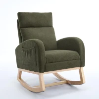 Plush Teddy Fabric Rocking Chair with Adjustable Footstool, Ergonomic Nursery Chair for Living Room, 35-49'' L x 27.5"W x 40-41.5" H, Green(m-13)