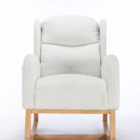 Elegant Teddy Fabric Rocking Chair with Ergonomic Backrest and Plush Filling, Accent Chair with Wooden Legs, 38'' L x 28" W x 40" H, Ivory(m-15)