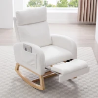 Cozy Teddy Fabric Rocking Chair with Adjustable Footstool, Ergonomic Nursery Chair for Living Room, 35-49'' L x 27.5"W x 40-41.5" H, White(m-4)
