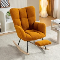 Cozy Teddy Fabric Rocking Chair with Adjustable Footstool, Ergonomic Nursery Chair for Living Room Bedroom, 37'' L x 26"W x 35" H, Caramel(m-1)