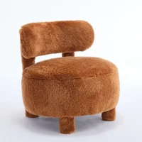 Cozy Fur Fabric Accent Chair with Padded Seat Cushion, Stylish Slipper Chair for Living Room Bedroom Vanity, 28.5'' L x 28.5"W x 30" H, Khaki(m-14)