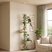 PawHut 4-Tier Floor to Ceiling Cat Tree, Height(80-95Inches)Adjustable, Tall Cat Tower w/ Anti-Slip Kit, Leaves, Multi-Layer Activity Centre w/ Scratching Post(m-9)