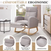 Snug Teddy Fabric Rocking Chair with Adjustable Footstool, Ergonomic Nursery Chair for Living Room, 35-49'' L x 27.5"W x 40-41.5" H, Light Gray(m-7)