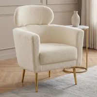HOMCOM Barrel Accent Chair with Detachable Headrest, Modern Armchair for Living Room, Home Office, Cream White(m-1)