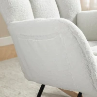 Plush Teddy Fabric Rocking Chair with Adjustable Footstool, Ergonomic Nursery Chair for Living Room Bedroom, 37-49'' L x 26"W x 35-36" H, Ivory(m-11)