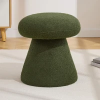 Mushroom-Shaped Swivel Ottoman with Teddy Upholstery, Chic Footstool with 360° Rotation and No Assembly, 16'' L x 16" W x 17.5" H, Green(m-1)