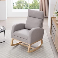 Snug Teddy Fabric Rocking Chair with Adjustable Footstool, Ergonomic Nursery Chair for Living Room, 35-49'' L x 27.5"W x 40-41.5" H, Light Gray(m-1)