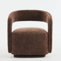 Elegant Swivel Accent Armchair with Curved Backrest, Soft Chenille Barrel Chair with 360° Rotation, Foam Seat, 27.5'' L x 25.5" W x 29" H, Brown(m-14)