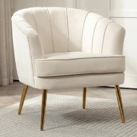 HOMCOM Fabric Armchair, Modern Accent Chair with Gold Metal Legs for Living Room, Bedroom, Home Office, Cream White(m-1)