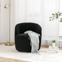 Cozy Teddy Fabric Swivel Accent Chair with Ergonomic Backrest, Classic Barrel Armchair with 360° Rotation, 25.5'' L x 25.5" W x 27.5" H, Black(m-4)