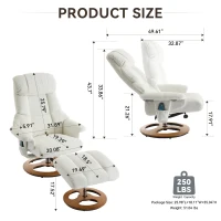 Ergonomic Recliner Chair with Ottoman and Massage, Cozy Swivel Lounge Chair with Heated Seat and 140° Recline, 32'' L x 33" W x 43.5" H, White(m-3)