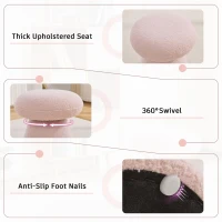 Cozy Mushroom Ottoman with Teddy Upholstery and 360° Swivel, Chic Footstool with Non-Slip Feet and No Assembly, 16'' L x 16" W x 17.5" H, Pink(m-7)