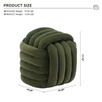Cozy Modern Knot Design Ottoman with Soft Chenille and Foam Filling, Chic Makeup Stool with No Assembly, 19.5'' L x 19.5" W x 17.5" H, Green(m-3)
