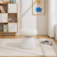 Cozy Teddy Fabric Mushroom Ottoman with 360-Degree Swivel, Versatile Shoe-Changing Stool for Bedroom Living Room, 16'' L x 16"W x 17.5" H, White(m-4)