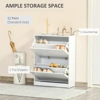 HOMCOM Shoe Cabinet with 2 Flip Drawers, Narrow Shoe Storage Cabinet with Adjustable Shelves for Entryway, Hallway, White(m-4)