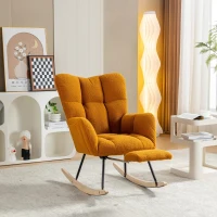 Cozy Teddy Fabric Rocking Chair with Adjustable Footstool, Ergonomic Nursery Chair for Living Room Bedroom, 37'' L x 26"W x 35" H, Caramel(m-5)