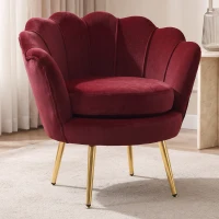 HOMCOM Modern Accent Chair, Velvet-Touch Fabric Leisure Club Chair with Gold Metal Legs for Bedroom, Wine Red(m-1)
