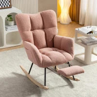 Snug Teddy Fabric Rocking Chair with Adjustable Footstool, Ergonomic Nursery Chair for Living Room Bedroom, 37-49'' L x 26"W x 35-36" H, Pink(m-1)