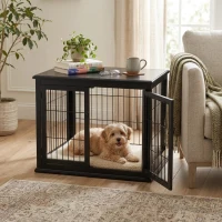 PawHut Dog Crate Furniture, 32" Wide Indoor Kennel and End Table with Lockable Access Doors, Black(m-2)