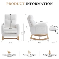 Cozy Teddy Fabric Rocking Chair with Adjustable Footstool, Ergonomic Nursery Chair for Living Room, 35-49'' L x 27.5"W x 40-41.5" H, White(m-3)