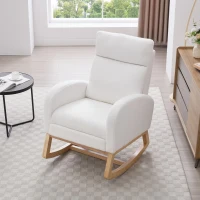 Cozy Teddy Fabric Rocking Chair with Adjustable Footstool, Ergonomic Nursery Chair for Living Room, 35-49'' L x 27.5"W x 40-41.5" H, White(m-1)