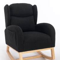 Cozy Teddy Fabric Rocking Chair with Wingback and Larger Seat, Ergonomic Nursery Chair for Living Room Bedroom, 38'' L x 28"W x 40" H, Black(m-2)
