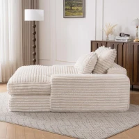 Oversized Chaise Sleeper Sofa with Corduroy, Pillows and Armrests, No-Assembly Lounge Chair for Living Room, 69'' L x 65.5" W x 24.5" H, Beige(m-5)