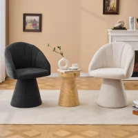 Elegant Swivel Accent Armchair with Curved Backrest, Chenille Vanity Chair with 360° Rotation and Armrests, 22.5'' L x 22" W x 31.5" H, Beige(m-4)