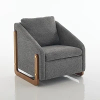 Elegant Chenille Armchair with Cushioned Seat and Nailhead Trim, Ergonomic Accent Chair with Sturdy Wood Frame, 29'' L x 29" W x 29" H, Gray(m-2)