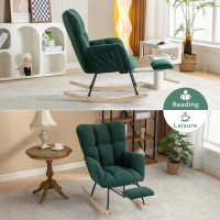 Cozy Teddy Fabric Rocking Chair with Adjustable Footstool, Ergonomic Nursery Chair for Living Room Bedroom, 37-49'' L x 26"W x 35-36" H, Green(m-9)