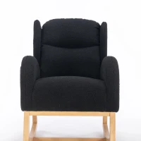 Cozy Teddy Fabric Rocking Chair with Wingback and Larger Seat, Ergonomic Nursery Chair for Living Room Bedroom, 38'' L x 28"W x 40" H, Black(m-13)
