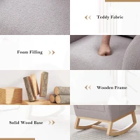 Snug Teddy Fabric Rocking Chair with Adjustable Footstool, Ergonomic Nursery Chair for Living Room, 35-49'' L x 27.5"W x 40-41.5" H, Light Gray(m-6)