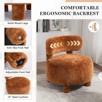 Cozy Fur Fabric Accent Chair with Padded Seat Cushion, Stylish Slipper Chair for Living Room Bedroom Vanity, 28.5'' L x 28.5"W x 30" H, Khaki(m-8)