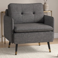 HOMCOM Accent Chair, Upholstered Armchair with Tufted Back Cushion and Steel Legs for Living Room, Bedroom, Dark Grey