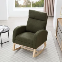 Plush Teddy Fabric Rocking Chair with Adjustable Footstool, Ergonomic Nursery Chair for Living Room, 35-49'' L x 27.5"W x 40-41.5" H, Green(m-1)