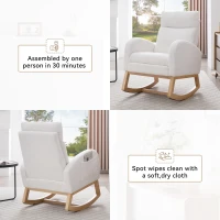 Cozy Teddy Fabric Rocking Chair with Adjustable Footstool, Ergonomic Nursery Chair for Living Room, 35-49'' L x 27.5"W x 40-41.5" H, White(m-10)