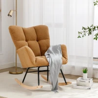 Cozy Teddy Fabric Glider Rocking Chair with Wooden Frame, Chic Nursery Accent Chair with 250 lb Capacity, 31.5'' L x 27.5" W x 37.5" H, Khaki(m-5)