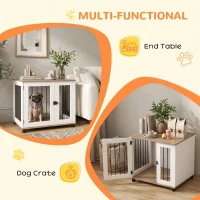 PawHut Dog Kennel Furniture Side End Table Indoor with Lockable Door, for Small and Medium Dogs, Walnut Brown(m-5)