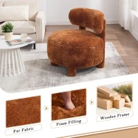 Cozy Fur Fabric Accent Chair with Padded Seat Cushion, Stylish Slipper Chair for Living Room Bedroom Vanity, 28.5'' L x 28.5"W x 30" H, Khaki(m-6)