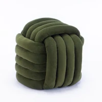 Cozy Modern Knot Design Ottoman with Soft Chenille and Foam Filling, Chic Makeup Stool with No Assembly, 19.5'' L x 19.5" W x 17.5" H, Green(m-2)