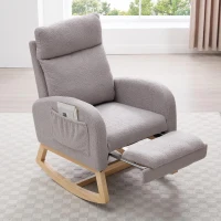 Snug Teddy Fabric Rocking Chair with Adjustable Footstool, Ergonomic Nursery Chair for Living Room, 35-49'' L x 27.5"W x 40-41.5" H, Light Gray(m-4)