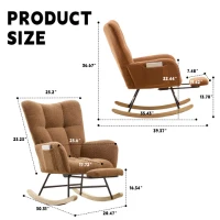 Cozy Teddy Fabric Glider Rocking Chair with Wooden Frame, Chic Nursery Accent Chair with 250 lb Capacity, 31.5'' L x 27.5" W x 37.5" H, Khaki(m-3)