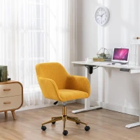 Sleek Teddy Fabric Office Chair with Adjustable Height and 360° Swivel, Ergonomic Chair with Gold Metal Base, 24.5'' L x 22.5" W x 33.5" H, Yellow(m-4)