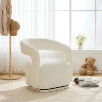Cozy Chenille Swivel Accent Armchair with Curved Backrest, Stylish Barrel Leisure Chair for Living Room Study, 27.5'' L x 25.5"W x 29" H, White(m-12)