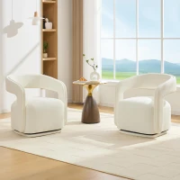 Cozy Chenille Swivel Accent Armchair with Curved Backrest, Stylish Barrel Leisure Chair for Living Room Study, 27.5'' L x 25.5"W x 29" H, White(m-5)