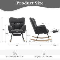 Soft Teddy Fabric Rocking Chair with Adjustable Footrest, Ergonomic Nursery Chair for Living Room , 37-49'' L x 26"W x 35-36" H, Dark Gray(m-3)